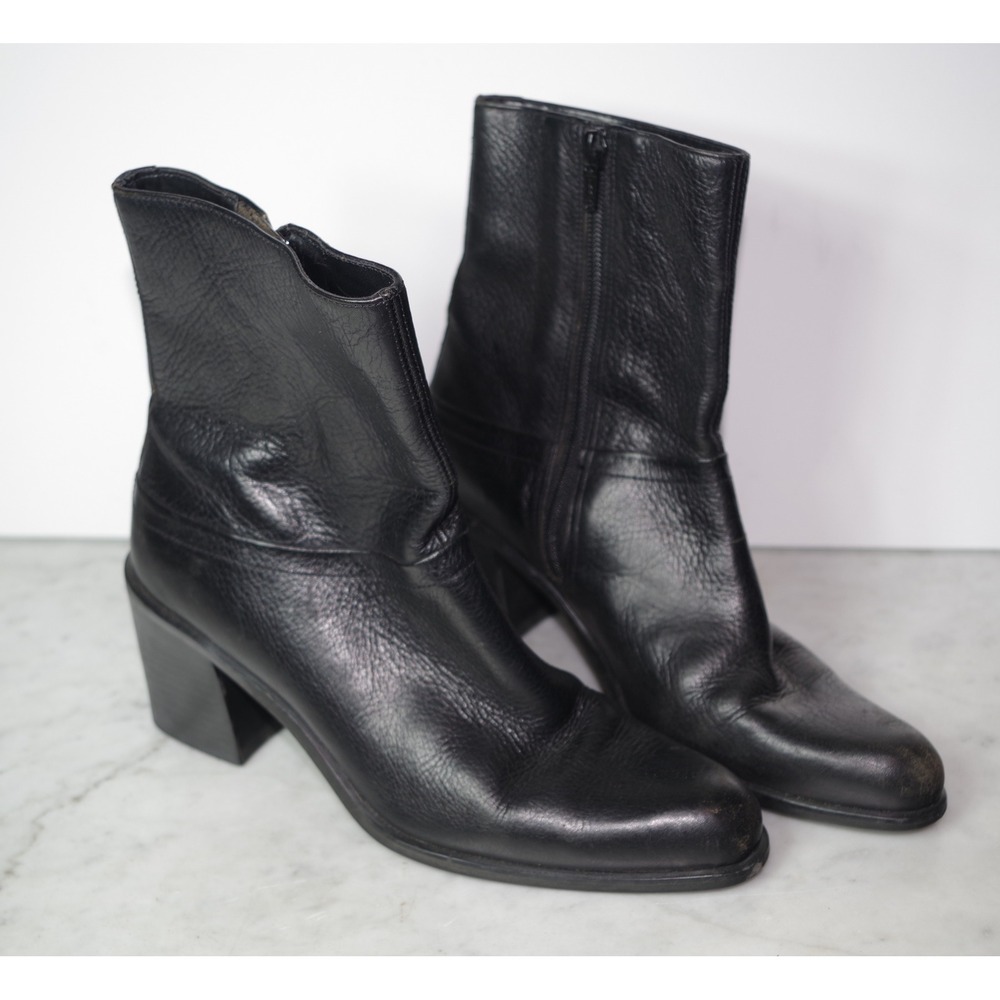 Franco Fortini Size 6.5 M Reba Black Pebbled Leather Ankle Boots Block Heel
